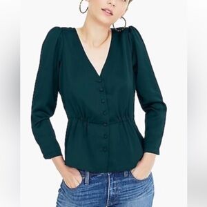 J. Crew Dark Green Button-Up Blouse